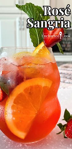 A glass filled with ice, fruit, and a pink beverage with text overlay. Sangria Summer, Pink Sangria Recipe, Rose Sangria Recipes Fall, Fall Rose Sangria, Rose Sangria Recipes Easy, Sangria Recipes Easy, Rose Sangria Recipes Summer, Rose Wine Cocktail