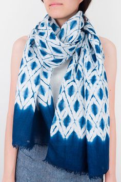 Indigo Hand Dyed Linen Scarf – AGAATI Blue Linen Pillows, Linen Shawl, Linen Scarf