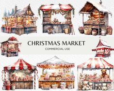 watercolor christmas market clipart commercial use