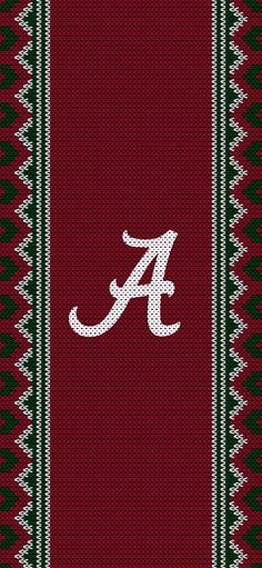 the university of alabama logo is shown on a red and green knitted blanket with white letters