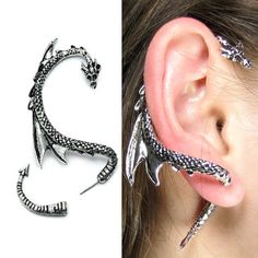 an ear piercing is shown next to another photo