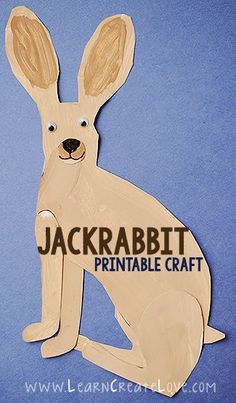 a wooden rabbit with the words jackrabbit printable craft on it's back