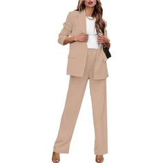 Fall Outfits For Women, Our Womens Fall Clothes Are Made Of Lightweight Fabric, Stretchy And Comfortable. A Womens Pants Suits Sets Featuring A Blazer With Single Breasted Design, Peak Lapels, Front Flap Pockets, And Long Sleeves. These Two Piece Wide Leg Pants Set For Women As Well As A Matching Pair Of Pants With A High Rise Design, Elasticized Waist At Back And Straight Leg. Unlined Inside Pants. Fall Clothes Women Perfect For Business, Work, Office, Party, Professional, Formal, Semi Formal, Beige Sets With Pockets, Beige Fall Workwear Pantsuit, Beige Tailored Sets For Workwear, Beige Fall Pantsuit For Work, Fall Beige Pantsuit For Workwear, Beige Straight Pants Sets For Workwear, Beige Workwear Sets With Straight Pants, Beige Pantsuit For Business Casual In Fall, Beige Fall Pantsuit For Business Casual