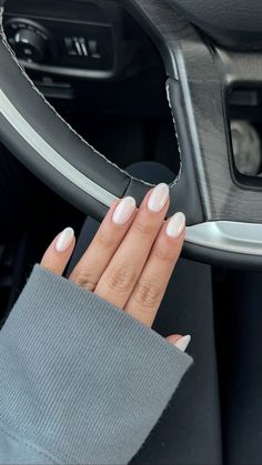 #nails #nailsofinstagram #milkywhitenails Soft White Nails Acrylic Almond, Simple Off White Nails, Milky White Gel X Nails, White Manicure Nails, White Soft Nails, Matte White Nails Almond, Milk Nails White, White Gel Almond Nails, Rounded Milky White Nails