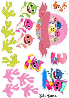 some stickers that have different types of sea animals on them, including fish and corals