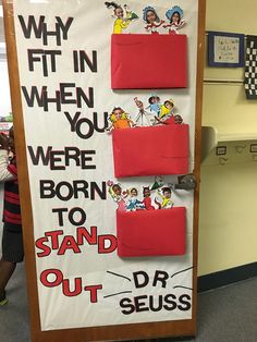 a bulletin board with dr seuss written on it