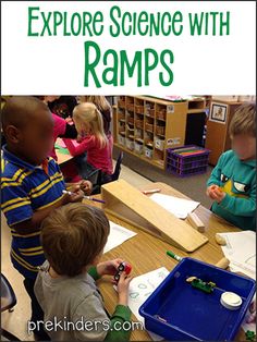 some kids are sitting at a table and doing crafts with the words explore science with ramps