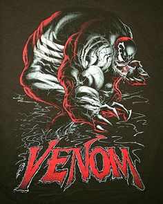 a black shirt with red lettering and a skeleton on the front that says veeon