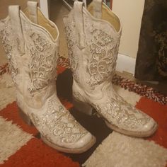 Relist Glitter Boots, Boots Square Toe, White Glitter, Shoes Heels Boots, Cowboy Boots, Shoes Women Heels, Heeled Boots, Cowboy, Shoes Heels