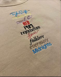 Taylor Swift Embroidery Ideas Clothes, Taylor Swift Embroidery Designs, Taylor Swift Eras Embroidery, Embroidery Taylor Swift Shirt, Taylor Swift Embroidered Sweatshirt, Embroidery Designs Taylor Swift, Senior Jackets, Taylor Lyrics