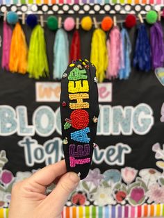 Teacher With Apple Black Headband  * Hand Beaded * Seed Beads * Colorful  * Maggie Mays Headbands Tag  FREE SHIPPING Shop is Teacher Owned & Operated Teacher School, Black Headband, Turban Headbands, Hair Accessories Headbands, Hand Beading, Seed Beads, Accessory Gift, Hair Accessories, Paper Party Supplies