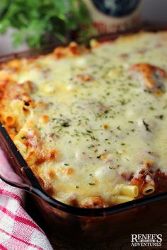 a casserole dish with meat and cheese