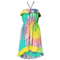 Tie-Dye Sarong Dress. No Two Alike! Nwot Little Girls Will Love This Cute Flamenco Dress! The Star-Burst Design Is Tie-Dyed In Subtle Pastel Colors With Ruffles At The Top And The Hemline. Each Dress Has Elastic In The Waist And Top Of The Dress, With A Tie That Can Be Used As A Bow Or To Secure The Dress Around The Neck. 100% Rayon Pastels Length, ~19-25" (Size 4) To ~23-29" (Size 10) From Shoulder Tie-Dye Sarong Dress. No Two Alike! 100% Rayon Each Dress Has Elastic In The Wai Cute Rainbow Dress For Summer, Summer Rainbow Ruffled Dresses, Playful Multicolor Sundress For The Beach, Playful Green Sundress For Vacation, Cute Multicolor Sundress For Vacation, Fun Multicolor Sundress For Spring, Colorful Cute Summer Dresses, Cute Colorful Summer Dresses, Playful Rainbow Summer Dress