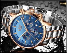 LIGE Model 9877 Men's Luxury Stylish Quartz Watch. MAIN FEATURES: 6 Hands 24 Hours chronograph and Date display; Moon phase; Complete Calendar, Shock Resistant, Luminous Hands, Water Resistant, Stop Watch. SPECIFICATIONS:- Item Type: Quartz Wristwatches- Brand: LIGE- Model Number: 9877- Style: Sport, Casual, Business, Fashion - Movement: Original Japan Quartz Movement- Display: Analog- Dial Window Material: Hardlex glass- Case Material: Quality Alloy- Case Shape: Round- Case Diameter: 44mm - Cas Stop Watch, Small Watch, Luxury Business, Vintage Watches For Men, Great Gifts For Men, Waterproof Watch, Stylish Watches, Mens Luxury, Quartz Clock