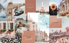 a collage of photos with the words paris in different languages and pictures of buildings