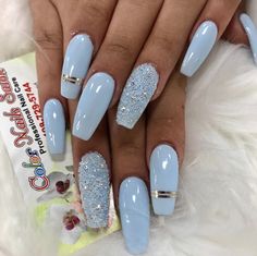 Check out @simonelovee ❤️ Quinceanera Nails, Blue Glitter Nails, Light Nails, Silver Nail