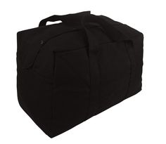 a black duffel bag on a white background