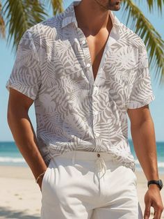 Multicolor Casual Collar manga corta Tela Tropical,Estampado Integral Camisa Embellished Elástico Ligero Verano Palm Springs Mens Outfits, Men’s Resort Casual Style, Summer Vacation Outfits Men, Tropical Outfit Men, Vacation Outfits Men, Dubai Photography, Mens Beach Style