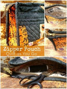 zipper pouch quilt as you go