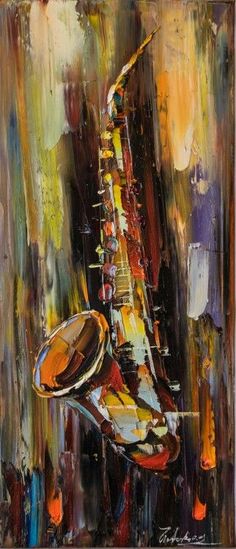 a painting of a saxophone on a canvas