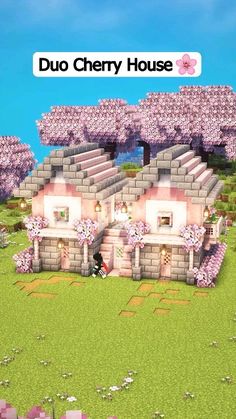 Instagram Minecraft Cute Cherry Blossom House, Minecraft Building Ideas House Cherry Blossom, How To Make A Cute House In Minecraft, Easy House In Minecraft, Blossom Tree Minecraft House, Minecraft Starter House Cherry, Simple Starter Base Minecraft, Cherry Wood House Ideas Minecraft, Cheery House Minecraft