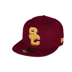 a maroon and gold snapback hat with the letter s on it's side