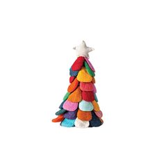 a multicolored christmas tree with a star on top