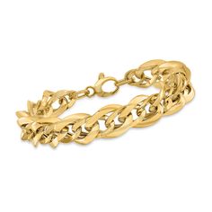 Ross-Simons - Italian 14kt Yellow Gold Interlocking Oval-Link Bracelet. 7.5". This chic mixed-link bracelet from Italy shows off interlocking ovals in high-polished 14kt yellow gold. Wear it alone as a sophisticated statement or alongside an armful of favorites to mix things up. Lobster clasp, 14kt yellow gold interlocking oval-link bracelet. Modern Bracelet With Curb Chain And Oval Links, Elegant Cuban Link Bracelet With Lobster Clasp, Gold Cuban Link Bracelet With Oval Links, Anniversary Jubilee Chain Bracelet With Oval Links, Formal Cuban Link Oval Bracelet Tarnish Resistant, Formal Cuban Link Bracelet Tarnish Resistant, Tarnish Resistant Cuban Link Bracelet For Formal Occasions, 14k Gold Cuban Link Bracelet With Oval Links, Formal Gold Cuban Link Bracelet With Oval Links