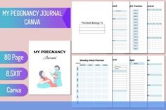 the printable workbook for pregnant women is shown in three different colors and sizes