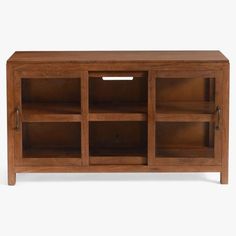 the sideboard is made out of wood and has three shelves on each side, one with