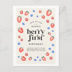 a birthday card with strawberries and berries on it