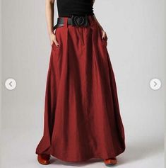 Red Long Skirt, Floor Length Maxi Skirt, Spring Skirt Outfits, Long Skirt Casual, Long Skirt Summer, Skirt Linen, Burgundy Skirt, Solid Skirt