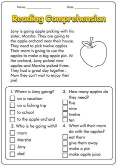 reading worksheet for grade 1 students with an apple on the top and two words below