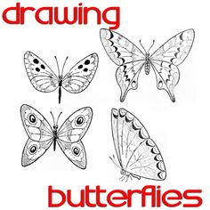 four different types of butterflies with the words click to print in black and white ink