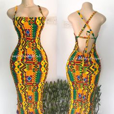 Backless Summer Dress Casual, Elastic Dress Ankara, Backless Ankara Dress, Omah Lay, Backless Summer Dress, Fancy Gown, Elastic Dress, African Party Dresses, Kente Dress