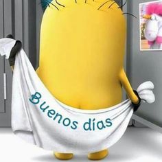 a cartoon character with a towel wrapped around his neck and the words benos dias written on it