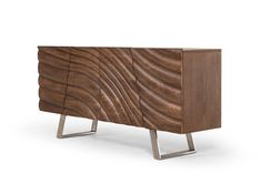 the sideboard is made out of wood and has metal legs that are bent down