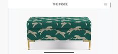 an image of a green and white footstool with dogs on it's cover