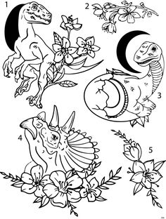 coloring pages for children with dinosaurs and flowers