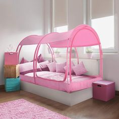 Pink mesh bed canopy tent provides 360-degree ventilation and mosquito repellent. Kids Bed Tent, Toddler Tent, Net Bed, Sleeping Tent, Mosquito Net Bed, Pop Up Frame, Floor Sitting, Bed Tent, Bed Canopy