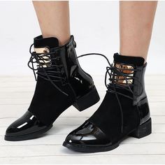 Department Name:Adult Item Type:Boots With Platforms:Yes Heel Height:Low (1cm-3cm) Outsole Material:Rubber Platform Height:0-3cm Lining Material:PU is_handmade:Yes Insole Material:Rubber Heel Type:Square heel Closure Type:Lace-Up Toe Shape:Round Toe Upper/Shaft Material:PU Fashion Element:Platform Season:Spring/Autumn Boot Type:Basic Boot Height:Ankle Pattern Type:Solid Casual Lace-up Boots With Metal Feet, Winter Lace-up Boots With Metal Feet, Black Low Heel Lace-up Boots For Fall, Black Flat Heel Boots For Fall, Black Lace-up Boots With Low Heel For Fall, Chic Flat Heel Lace-up Boots For Fall, Chic Lace-up Boots With Flat Heel For Fall, Chic Fall Lace-up Boots With Flat Heel, Black Low Heel Booties For Fall