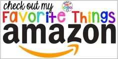 the words check out my favorite things on an amazon logo are multicolored and black