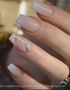 Wedding Nails Neutral Simple, Elegant Wedding Nails For Bride Square, Banquet Nails Ideas, New Job Nails, Wedding Coffin Nails, Wedding Nails Bridesmaid Acrylic, Nude Nails With Design Simple, Ombre Nails With Flowers, Coffin Nails Designs Summer