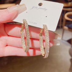 Trendy Round Rhinestone Earrings, Trendy Rhinestone Round Earrings, Earrings 2022, Gold Rhinestone Earrings, Jewelry Valentines Day, Women Korean Fashion, Color Earrings, Hoop Earrings Style, Trendy Fashion Jewelry