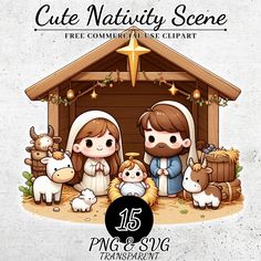 a nativity scene with three people and two animals