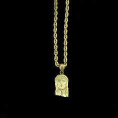 10kt Real Gold Jesus Face Head Pendant And 2mm Rope Chain Set 10kt Real Gold Jesus Face Head Pendant Charm Pendant 100% Authentic 10kt Real Gold Weight: 1.1 Grams Height: 0.80" Inches Width: 0.40" Inches Chain Style: Rope Chain Width: 2mm Chain Weight: 2-3 Grams Chain Length: 20 Inches Long Pendant & Chain Comes In 20" Inch We Carry 16" - 24" Inches Chains Please Let Us Know If You Want A Different Chain Length 100% Authentic 10kt Gold Brand - Jewelzking Lifetime Warranty For Gold 10kt Stamp For Real Gold Chains, Bullet Necklace, Face Pendant, Crescent Necklace, Jesus Face, Gold Rope Chains, Rope Chain Necklace, Mens Accessories Jewelry, Yellow Gold Pendants