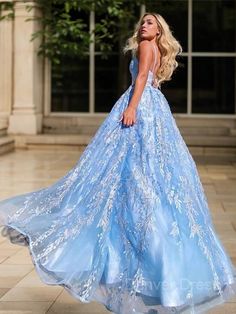 Bright Blue Dresses, Dresses With Appliques, Lace Prom Dresses, Big Dresses, Gorgeous Prom Dresses