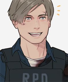 an anime character with short hair wearing a police uniform and smiling at the camera,