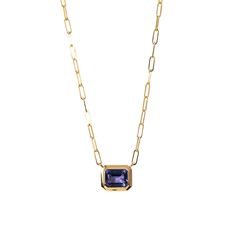 Goshwara Emerald-Cut Tanzanite 18K Gold Pendant Necklace Tanzanite Faceted Necklace For Gift, Gift Tanzanite Faceted Necklace, Gold Octagon Sapphire Jewelry, Gold Sapphire Necklace With Faceted Detail, Elegant Faceted Sapphire Necklaces, Octagon Tanzanite Gemstone Jewelry, Fine Jewelry Tanzanite Necklace, Elegant Faceted Sapphire Necklace, Elegant Sapphire Faceted Necklace