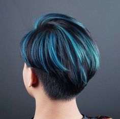 Hair Colouring Men, Blue Highlights In Black Hair Men, Blue Hair Highlights Men, Tomboy Hair Color, Blue Hair Color Men, Men Hair Color Ideas